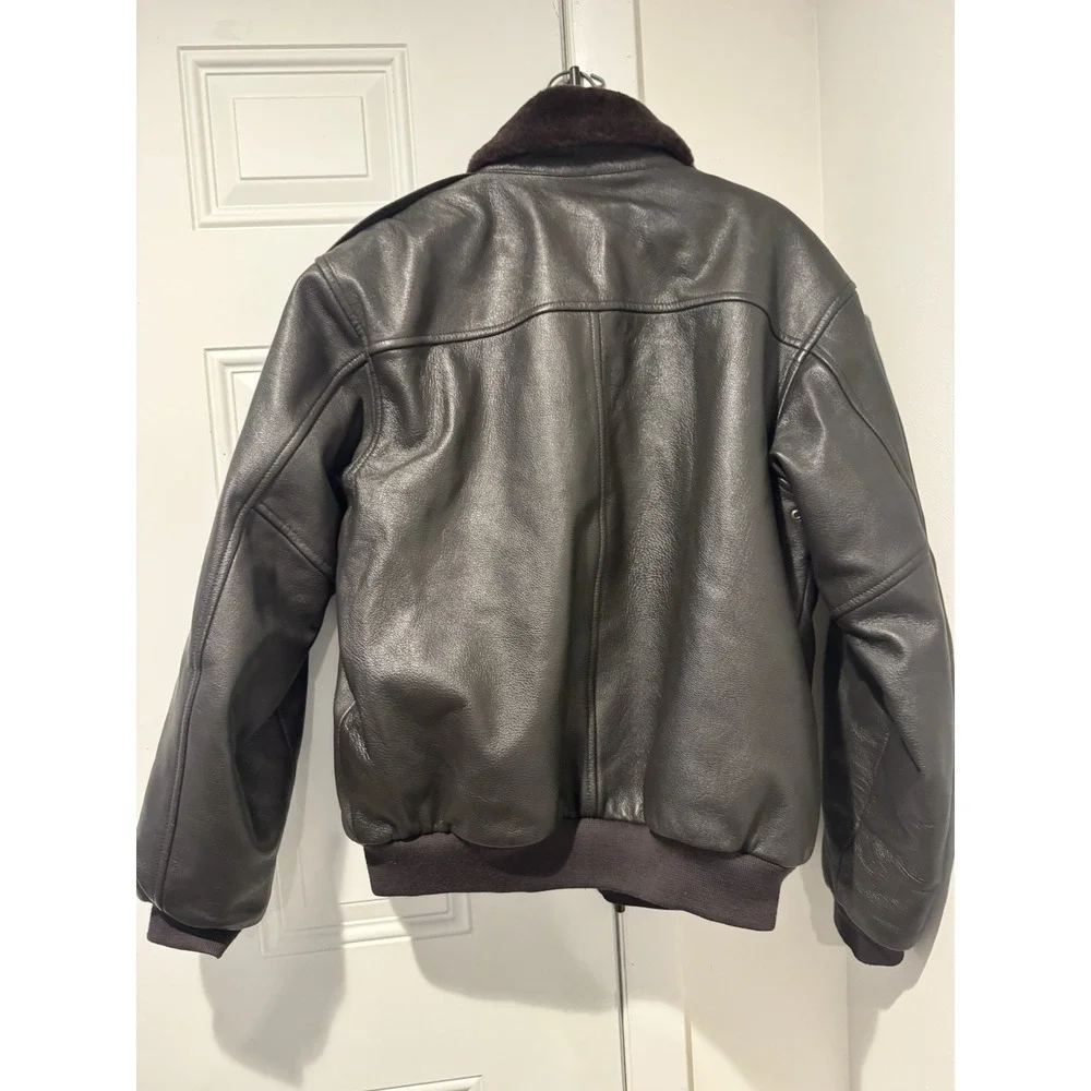 Vintage LL Bean Goat Skin Leather Bomber Jacket Mens L Black Sherpa Lined
